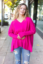 Load image into Gallery viewer, Be Bold Magenta Oversized V Neck Rib Knit Sweater
