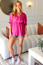 Load image into Gallery viewer, Found You Once Textured V Neck Babydoll Top in Fuchsia
