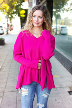 Load image into Gallery viewer, Be Bold Magenta Oversized V Neck Rib Knit Sweater
