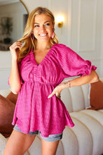 Load image into Gallery viewer, Found You Once Textured V Neck Babydoll Top in Fuchsia
