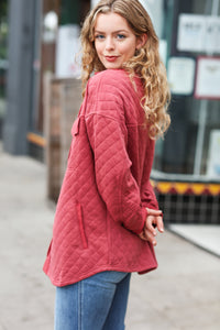 Eyes On You Quilted Knit Button Down Shacket in Marsala