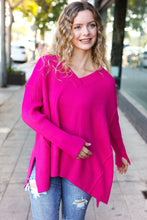 Load image into Gallery viewer, Be Bold Magenta Oversized V Neck Rib Knit Sweater
