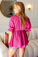 Load image into Gallery viewer, Found You Once Textured V Neck Babydoll Top in Fuchsia
