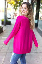 Load image into Gallery viewer, Be Bold Magenta Oversized V Neck Rib Knit Sweater
