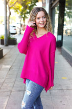 Load image into Gallery viewer, Be Bold Magenta Oversized V Neck Rib Knit Sweater
