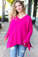 Load image into Gallery viewer, Be Bold Magenta Oversized V Neck Rib Knit Sweater
