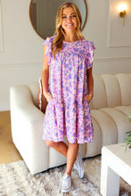 Load image into Gallery viewer, Lovely In Florals Tiered Ruffle Sleeve Woven Dress in Lilac
