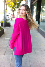 Load image into Gallery viewer, Be Bold Magenta Oversized V Neck Rib Knit Sweater
