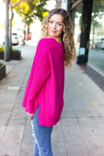 Load image into Gallery viewer, Be Bold Magenta Oversized V Neck Rib Knit Sweater
