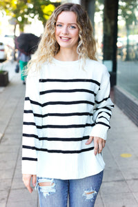 Stand Out Striped Oversized Knit Sweater in Ivory