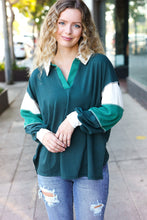 Load image into Gallery viewer, Falling For You Color Block Collared French Terry Top in Hunter Green
