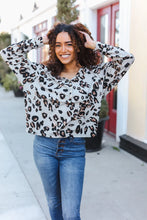 Load image into Gallery viewer, Be Bold Grey Rib Animal Print Button Placard Dolman Pullover
