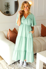 Load image into Gallery viewer, All About Spring Elastic V Neck Tiered Maxi Dress in Mint
