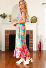 Load image into Gallery viewer, Vacay Vibes Blue Floral Print Sweetheart Twisted Neckline Maxi Dress
