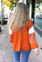 Load image into Gallery viewer, Falling For You Color Block Collared French Terry Top in Rust
