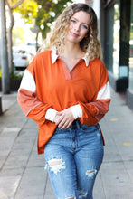 Load image into Gallery viewer, Falling For You Color Block Collared French Terry Top in Rust
