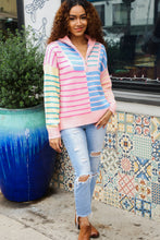 Load image into Gallery viewer, Perfectly Poised Blush &amp; Blue Stripe Half Zip Up Oversized Sweater
