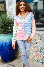 Load image into Gallery viewer, Perfectly Poised Blush &amp; Blue Stripe Half Zip Up Oversized Sweater
