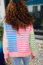 Load image into Gallery viewer, Perfectly Poised Blush &amp; Blue Stripe Half Zip Up Oversized Sweater
