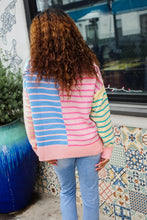 Load image into Gallery viewer, Perfectly Poised Blush &amp; Blue Stripe Half Zip Up Oversized Sweater
