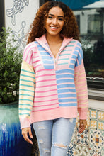 Load image into Gallery viewer, Perfectly Poised Blush &amp; Blue Stripe Half Zip Up Oversized Sweater
