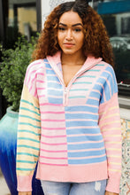 Load image into Gallery viewer, Perfectly Poised Blush &amp; Blue Stripe Half Zip Up Oversized Sweater
