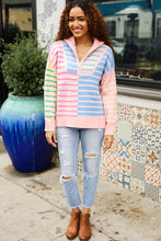 Load image into Gallery viewer, Perfectly Poised Blush &amp; Blue Stripe Half Zip Up Oversized Sweater
