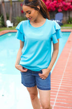 Load image into Gallery viewer, Lovely In Tiered Double Ruffle Sleeve Woven Top in Blue
