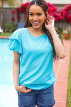 Load image into Gallery viewer, Lovely In Tiered Double Ruffle Sleeve Woven Top in Blue
