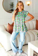 Load image into Gallery viewer, All For You Floral Yoke Flutter Sleeve Keyhole Back Top in Mint
