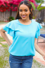 Load image into Gallery viewer, Lovely In Tiered Double Ruffle Sleeve Woven Top in Blue
