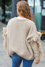 Load image into Gallery viewer, Weekend Ready Oatmeal V Neck Fringe Chunky Cable Cardigan
