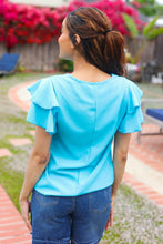 Load image into Gallery viewer, Lovely In Tiered Double Ruffle Sleeve Woven Top in Blue
