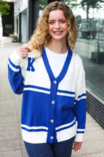 Load image into Gallery viewer, Game Day Blue &quot;K&quot; Embroidered Cardigan
