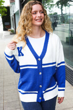 Load image into Gallery viewer, Game Day Blue &quot;K&quot; Embroidered Cardigan
