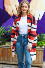 Load image into Gallery viewer, Put Together Rust &amp; Navy Striped Pocketed Cardigan
