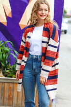 Load image into Gallery viewer, Put Together Rust &amp; Navy Striped Pocketed Cardigan
