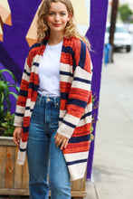 Load image into Gallery viewer, Put Together Rust &amp; Navy Striped Pocketed Cardigan
