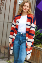 Load image into Gallery viewer, Put Together Rust &amp; Navy Striped Pocketed Cardigan
