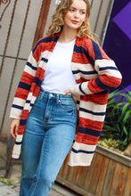 Load image into Gallery viewer, Put Together Rust &amp; Navy Striped Pocketed Cardigan
