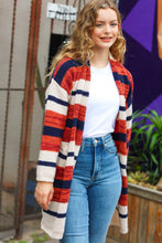 Load image into Gallery viewer, Put Together Rust &amp; Navy Striped Pocketed Cardigan
