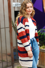 Load image into Gallery viewer, Put Together Rust &amp; Navy Striped Pocketed Cardigan
