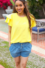 Load image into Gallery viewer, Lovely In Tiered Double Ruffle Sleeve Woven Top in Yellow
