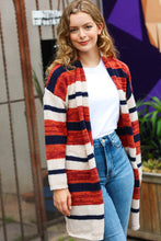 Load image into Gallery viewer, Put Together Rust &amp; Navy Striped Pocketed Cardigan
