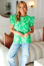 Load image into Gallery viewer, All The Frills Floral Smocked Ruffle Sleeve Top in Kelly Green
