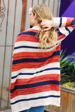 Load image into Gallery viewer, Put Together Rust &amp; Navy Striped Pocketed Cardigan
