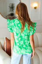 Load image into Gallery viewer, All The Frills Floral Smocked Ruffle Sleeve Top in Kelly Green
