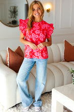 Load image into Gallery viewer, All The Frills Floral Smocked Ruffle Sleeve Top in Red &amp; Fuchsia
