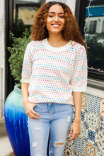 Load image into Gallery viewer, Spread Joy Ivory &amp; Multicolor Jacquard Bubble Sleeve Sweater
