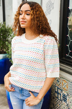 Load image into Gallery viewer, Spread Joy Ivory &amp; Multicolor Jacquard Bubble Sleeve Sweater
